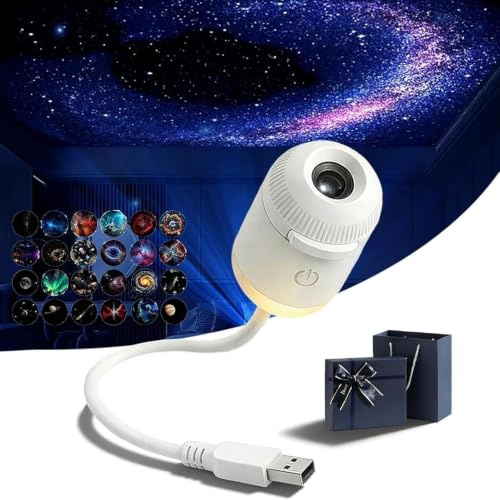 HD 5D holografisk Galaxy Star-projektor, 2-i-1 smart dynamisk nattlampa, USB-driven 4 glidprojektionsfilmer, 360 justerbar rum för sovrum barnrum gåva