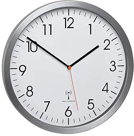 Funk-väggklocka TFA 60.3527.55 Sweep-urverk ljudcharm, diameter 305 mm (aluminium med batteri)