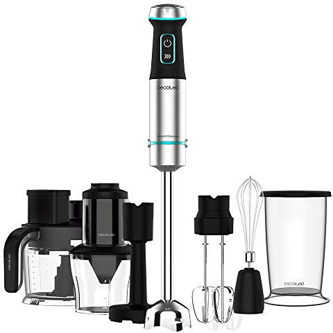 Cecotec Batidora de mano Power TitanBlack 1200 TotalMix. Potencia 1200 W, Cuchillas de 4 hojas con recubrimiento titanio negro, pie XL, Campana antisalpicaduras, Velocidad ajustable, Función Turbo