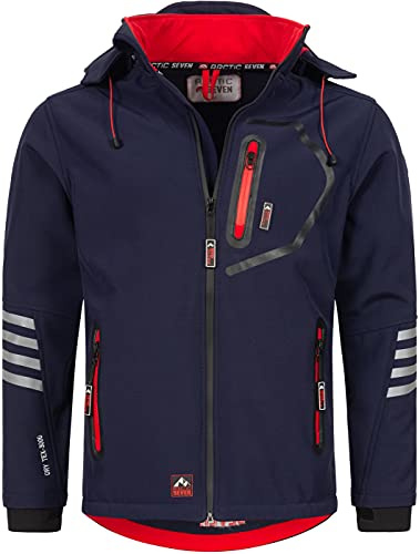 Arctic Seven Softshell-jacka för män, funktionell jacka, utomhus, regnjacka, andas, fleece, foder, AS301, marin-röd, 3XL