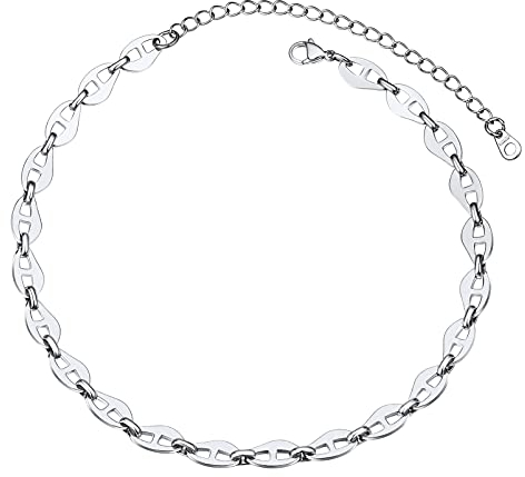 PROSTEEL Damen Mädchen Collier Edelstahl kurz Kette 38+9cm verstellbar Marine Kette Halskette 7,5mm Choker Necklace Modeschmuck Accessoire für Geburtstag Party