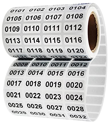 PMELCXD Etichette Adesive Consecutivo Adesivi di Numero Etichetta Impermeabile Autoadesivi di Numero Adesivi di Inventario per Classificazione di Spazio di Archiviazione, (da 0001 a 2000)