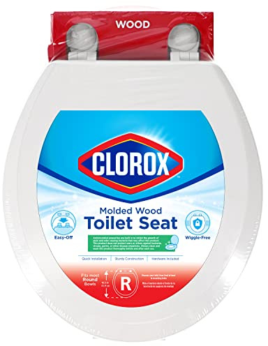 Clorox Round Wood Toilet Seat with Easy-Off Hinges-Wiggle Free Design ‎16.54 x 16.5 x 0.99 inches