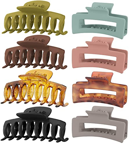 Lolalet 8 Piezas 8 cm Clips de Pelo, Pinza Grande Hair Claw con Resorte Fuerte para Pelo Abundante Largo Grueso Fino Rizado Antideslisante Clásico -D