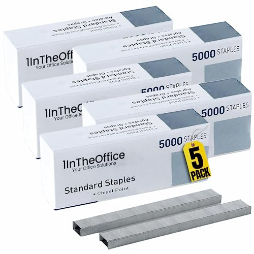 1InTheOffice Standard Staples - 1/4 Leg Length, 5,000 Staples/Pack, 5 Pack