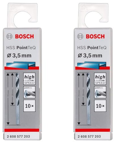 Bosch Professional 10-piece PointTeQ HSS Twist Drill Bit (for metal, 3.5 x 39 x 70 mm, drill driver accessories) (Pack of 2)