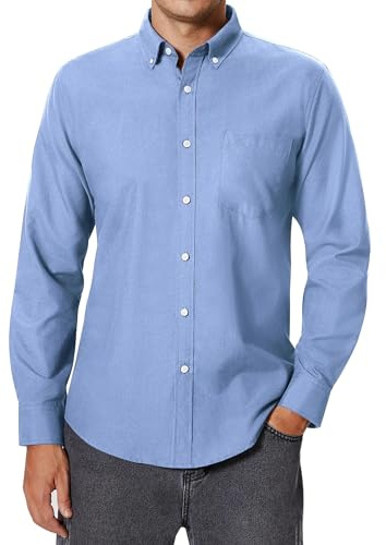 siliteelon Men's Oxford Shirts Long Sleeve Blue Button Down Business Smart Casual Work Formal Fashion Regular Fit Dress Shirts 2XL