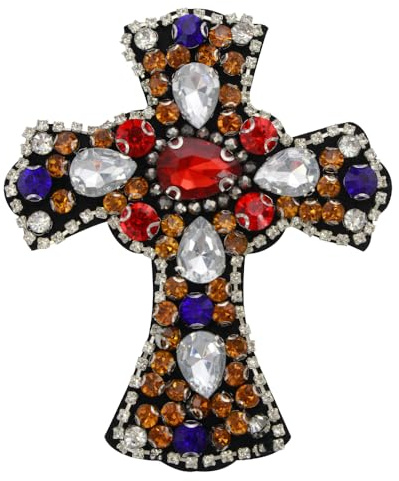 Parches de cruz de diamantes de imitación hechos a mano para coser para regalo, decoración de ropa, 2 piezas (D)