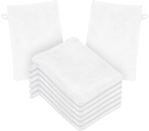 HOTUT Frottee Waschhandschuhe, 8er Set Waschhandschuhe，Waschlappen, Mikrofaser-Waschhandschuhe, Wiederverwendbare Make-up-Entferner Handschuhe, Weiches Gesichtshandschuh, 20x15CM