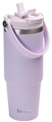 30oz Tumbler with Handle and Flip Straw, Stainless Steel Insulated Tumblers with Leak Proof 2-in-1 Lid, Reusable Double Walled Water Bottle, Portable Coffee Travel Mug, Fit in Cup Holder(New Purple)