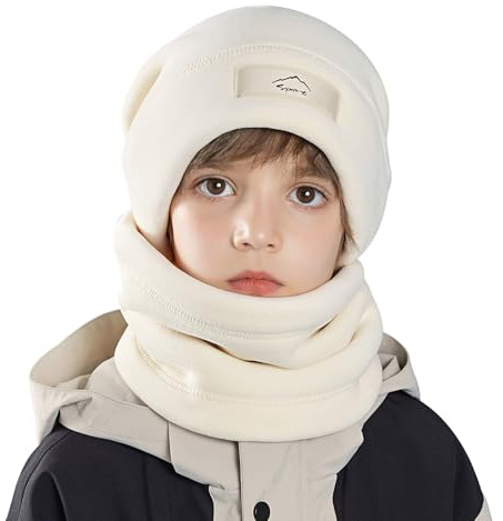 AYPOW Ensemble Bonnet Écharpe d'Hiver Chaud pour Enfants 8-15 Ans, Bonnet Chapeau Thermique Doublé en Polaire Épaisse avec Cache-Cou Tour de Cou Garçons Filles, Accessoires d'hiver pour l'Extérieur