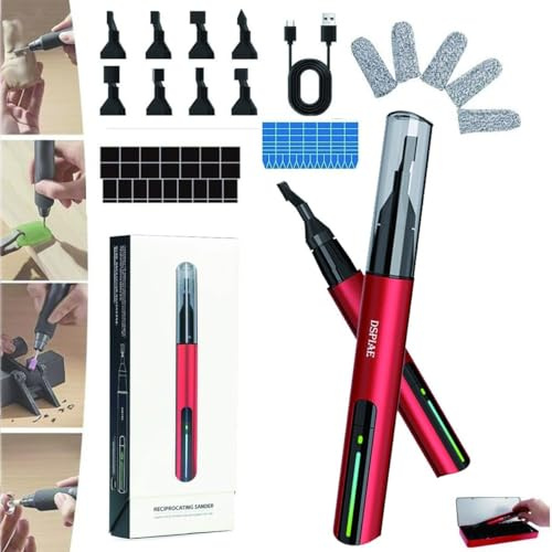 Fram- och återgående slipmaskin sladdlös mini pennslipmaskin anti-skuret fingerskydd och 8 st sliphuvud, USB snabbladdande slippenna för liten slipning, polering