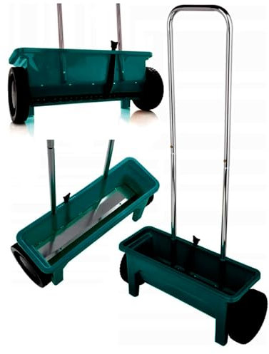 TAZZOR Garden - Carro esparcidor de 12 L, 12 litros, abono universal (45 cm de ancho, doble asa de empuje, cierre a presión en ambos lados, palanca de ajuste)