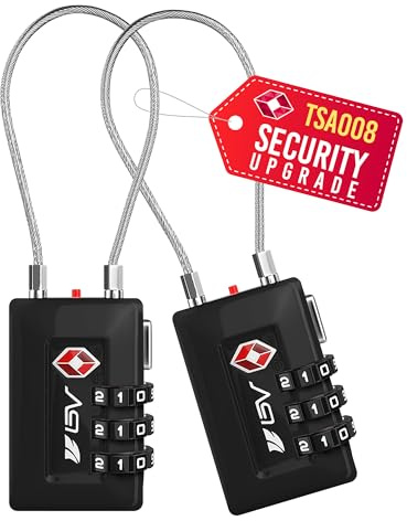 BV TSA Kofferschloss, Zahlenschloss Vorhängeschloss – TSA Schloss für Flugreisen, Reisekoffer, Gepäck, Schulspind, Aktenschrank, Werkzeugkasten, Tasche (2er-Pack, Schwarz_TSA008)