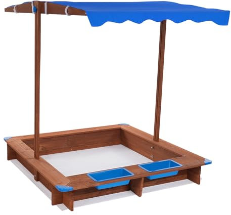 Arenero de madera con cubierta, areneros para el jardín para patios traseros, jardines, terrazas, playas o parques infantiles, color azul