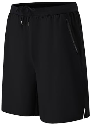 Short Sport pour Homme Court avec Poche Zippé Shorts de Course à Pied Séchage Rapide Running Jogging Fitness Short(BK,M)
