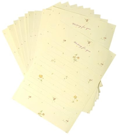 CZAKOMIX 60 Blatt Briefpapier, Cremegelbes Blumendesign, Briefpapier mit Linien, 25,5 X 18,4cm, Schönes Briefpapier, für Tägliche Schreibunterlagen, Urlaubswünsche, Kreatives Basteln