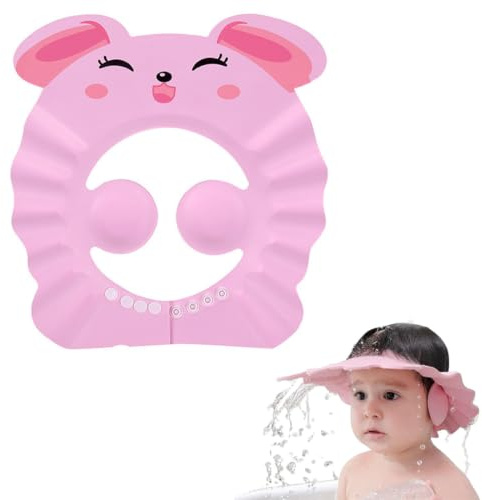 EYVRPAU 1 Pezzi Cuffia da Doccia Regolabile, Cappello Doccia Bambini, Cuffia da Bagno per Testa Bambino, Regolabile Visiera Cappello, Protezione per Doccia(Rosa, a Forma di Coniglietto)