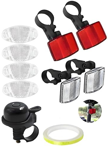 Smaiasl 8PCS Bike Front and Rear Reflectors Kit,Bicycle Wheel Spoke Reflectors Kit,with Aluminum Bicycle Bell, Bicycle Bike Bell for Adults Kids,and 1 Rolls High-Visibility Reflective Tape(8m/26.25ft)