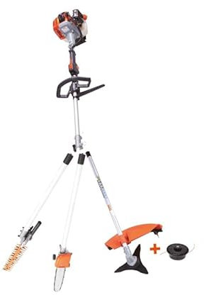 MAMIGA - Desbrozadora Multifunción Multiherramienta 4 en 1 - Cortasetos, Podadora, Desbrozadora con Disco de Corte y con Nylon Motor de Gasolina de 2 Tiempos 52cc 113200