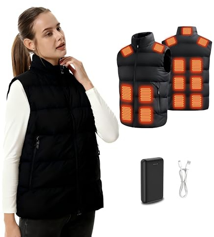 Ylightn Chaleco Calefactable Mujer - Chaqueta Calefactable, 10000mAh Batería Chaleco Calefactor con 3 Temperatura Controles para Senderismo Caza Ciclismo (WomenBlack, XS)
