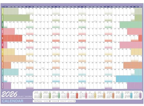 Planificateur mural 2026, planificateur annuel 2026 mural de janvier à décembre 2026 (12 mois), calendrier annuel extra large avec calendriers mensuels et dates clés surlignées, parfait pour le bureau