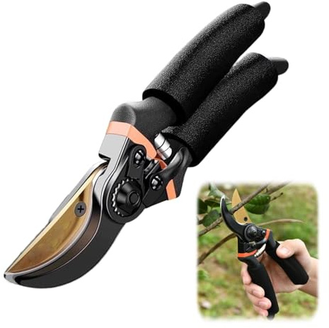 8 Garden Secateurs, Premium Titanium Garden Secateurs Pruning Scissors with SK-5 Carbon Steel Blade and Teflon Coating Professional Bypass Pruning Shears Heavy Duty for Plants Hedges and Flowers