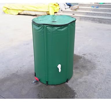 Barril de lluvia plegable con grifo y kit de desbordamiento, diseño plegable portátil para recolección de agua al aire libre y almacenamiento que ahorra espacio