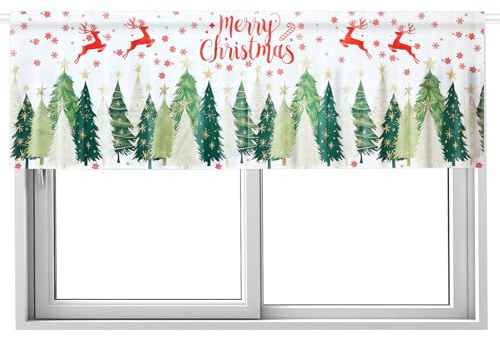 Sinbana Rideaux Fenêtre de Noël, 137 x 45 cm Rideaux Noël Motif Sapin Noëls Élan Flocon de Neige Décoration Porte pour Cuisine et Salle Bain