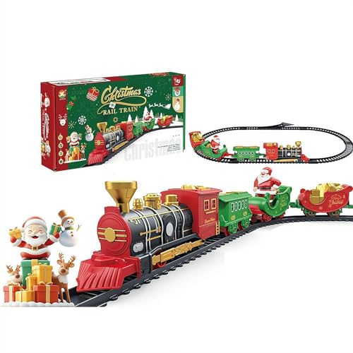 Christmas Train Set, Christmas Train Set with Steam, Trains Sets for Under Xmas Tree, Electric Trains Toys for 3 4 5 6 7 8 Year Old Kids, Ideas Boys & Girls, with Railway Kits,Cargo Cars & Tracks