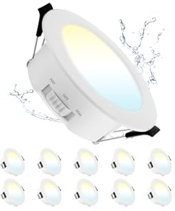 10 Pack LED Spots 68mm 5W IP44 3CCT 450LM Öppningsstorlek: Ø65-75mm | Grebeam Inbyggd Spot 230V Platt IP44 Takspots Varmvit Neutralvit Kallvit Inbyggnadsbelysning för Badrum Kök Vardagsrum