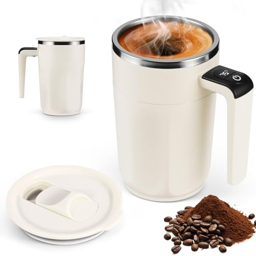 400ml Taza Magnética Autoagitable con Tapa und indicador de temperatura | Taza de Café Autoagitable de Acero Inoxidable, Taza de Café Inteligente Recargable para Café Leche Chocolate Caliente