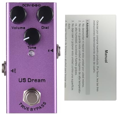 Pedal de Distorsión Metal para Guitarra Eléctrica, Control de Volumen, Distorsión y Tono, Color Morado - True Bypass, Carcasa de Aluminio Resistente, Ideal para Metal y Rock