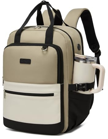 Kono Laptopryggsäck 15,6 Tum, Vattentät Ryggsäck för Kvinnor Med Stor ficka för Vattenflaska, för Resor, kontor, Studier eller Affärer (Khakifärgad/Beige)
