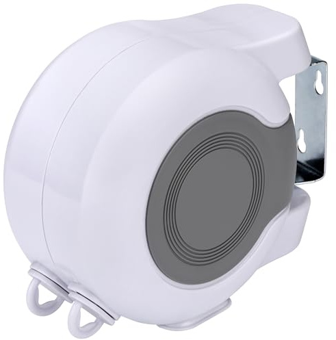 FORA Tendedero De 2 Cuerdas Retráctiles Extensible 26m (13m×2) – Interior y Exterior, ABS+PVC, Giro 180°, Carga Máx 15 Kg, Cuerda 2.9mm, Blanco/Gris