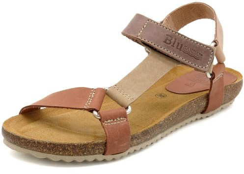 CASUAL Sandales à lanières en cuir pour femme au look extérieur avec semelle intérieure confortable en gel et semelle en liège