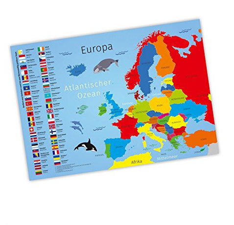nikima Kinder Lernposter Europa - Plakat für Kindergarten Schule Schulanfang Schuleintritt Einschulung Kinderzimmer Deko Wandbild - Größe DIN A3-420 x 297 mm