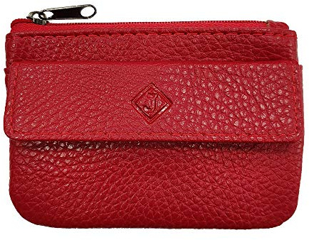 Porte Monnaie Cuir Homme/Femme pour Billets, Carte, Monnaie et clé, 2 Fermetures, Compact, en Plusieurs Couleur (Rouge)-LOLUNA®