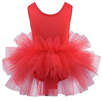 Girls' Camisole Dance Tutu Leotard with Fluffy 4-Layers Ballet Dress for Dance, Gymnastics and Ballet Red 5T-6T