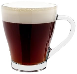 Vikko 9 Ounce Glass Coffee Mugs, Thick and Durable For Coffee, Tea, Cider, Great for Layered Drinks, Microwave and Dishwasher Safe – Set of 6 Clear Glass Mugs – 3.4” Diameter x 3.8” Tall