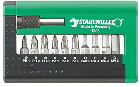 STAHLWILLE Bit Set 1203 l 11-tlg. Bitsatz, 1/4 Bithalter magnetisch l TORX, Innensechskant und Kreuzschlitz (PH, PZ) Bits l für Akkuschrauber und Schlagschrauber