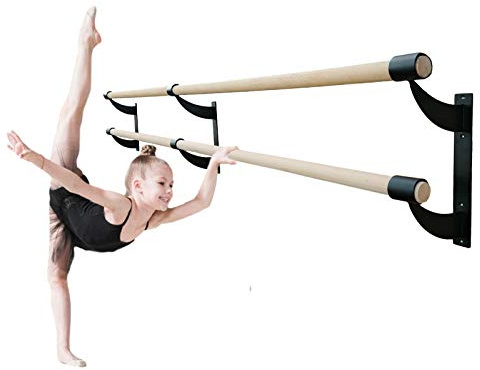 Pro-Gymnastics Ballet Barre 20 FT Long Double Bar Black 1.5” Diameter - Fixed Height Wall Mount Ballet Barre System Traditional Wood, Home or Studio Ballet Bar, Dance, Stretch Bar, Dancing/Stretching