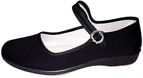 LGYKUMEG Scarpe Tradizionali di Ballerinas, Scarpe da Ballo per Formazione Yoga, Scarpe da Donna, Scarpe Tradizionali Aperte con Cinghie e Tallone, Scarpe da Donna in Velluto Cinese Originale,Nero,39