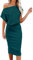Dressmine Women's Evening Dress Off The Shoulder Short Sleeve Bodycon Elegant Cocktail Dresses Green X-Large