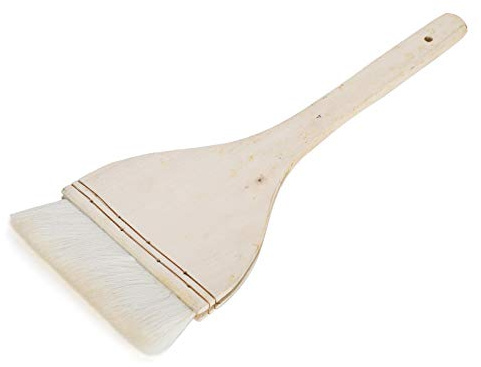 Qcwwy Hake Brush 4 Inch, Wool Flat Head, Wood Handle, Watercolor Pottery | Spreads Wash Even without Streaks, Holds Plenty of Liquid, Grip Hangs on a Peg Board, Ceramic Glaze Tool for Clay Pots
