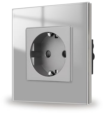 JIMEIDA Base de cristal gris de empotrar, 1 compartimento Bases Schuko con contacto protector Toma de pared 16Amp, 250V, 86mm*86mm
