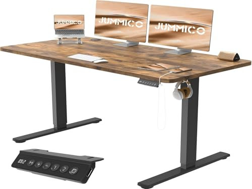 JUMMICO 140x60cm Electric Standing Desk with USB Charging Height Adjustable Desk with Sedentary Reminder Stand Up Desk with Splice Board for Home Office,Rustic Brown