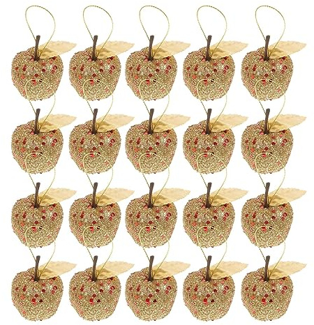 LIOOBO Mini Apple Ornaments: 20 Pack Christmas Tree Baubles Fruit Apple Shaped Hanging Ornaments for Xmas Party Holiday Decoration Golden