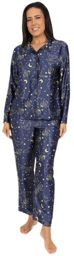 Harry Potter Hedwig - Conjunto de pijama largo de satén para mujer, pijama de verano de dos piezas para mujer, satén de seda, tallas 8-22, azul, 42-44