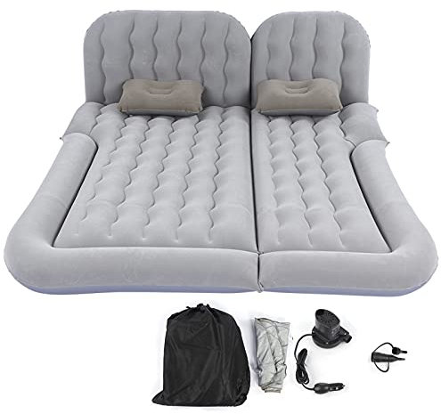 Inflatable Air Mattress Car Travel Bed PVC Flocking Car Air Bed Inflatable Travel Mattress, Unfold Size: 174 x 126cm/68.5 x 49.6in (Grey)